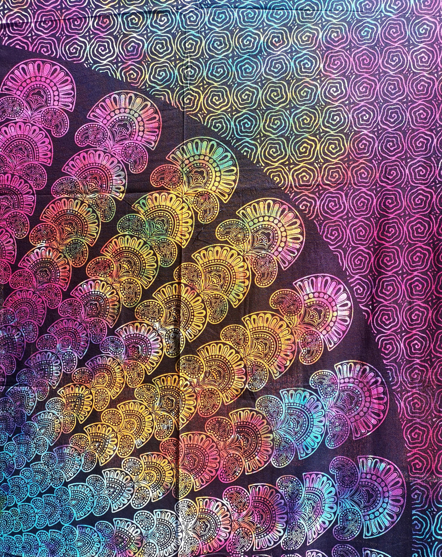 Pink/Blue/Yellow Tie Dye Mandala with Spiral Edges