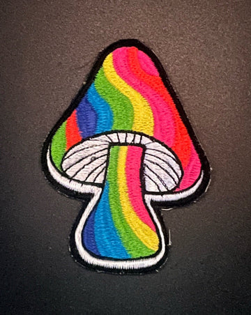 Rainbow coloured, hand embroidered patch.
